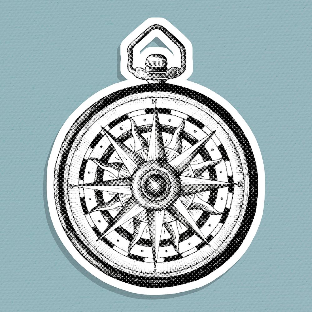 Halftone vintage compass sticker  with a white border