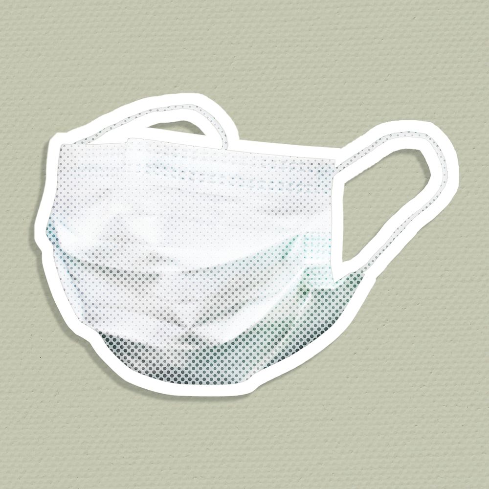 Halftone face mask sticker with a white border