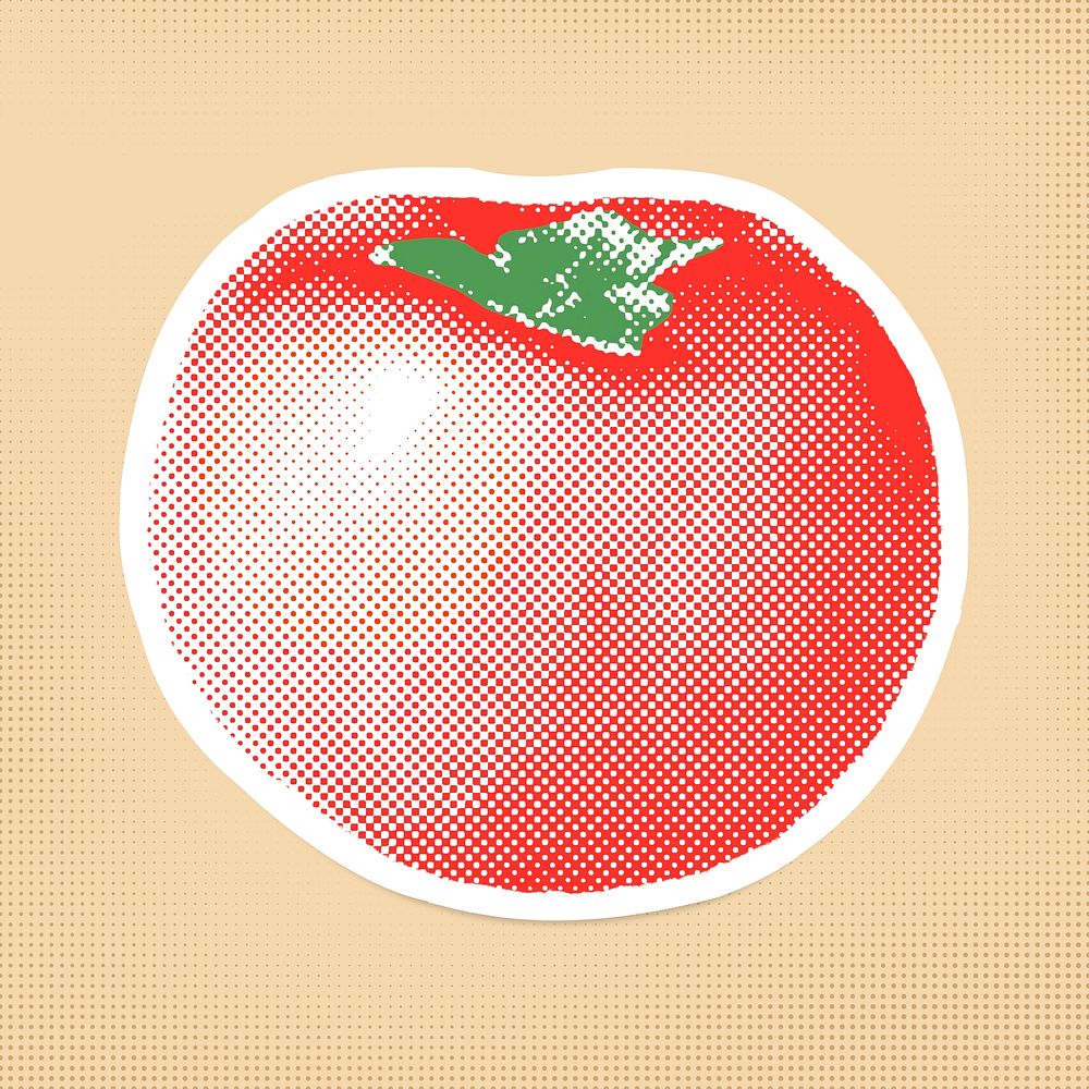 Halftone fresh persimmon sticker overlay with white border