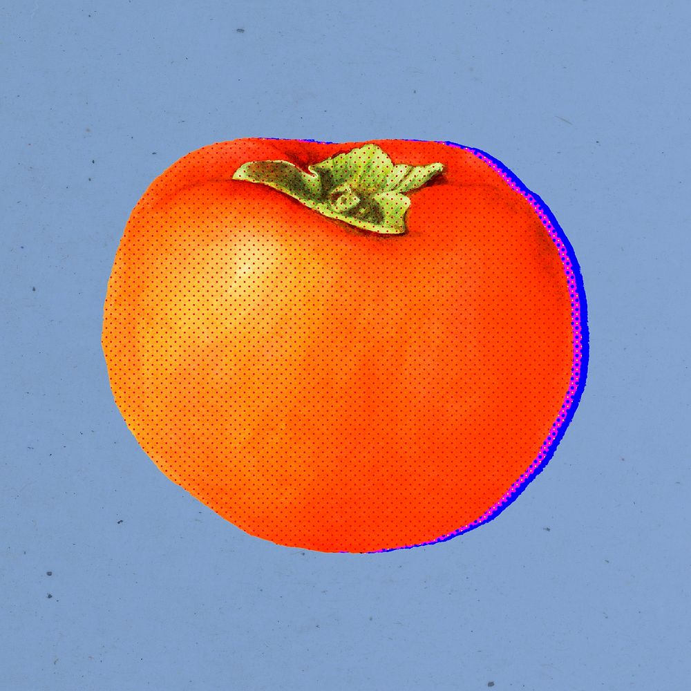 Halftone fresh persimmon with neon outline sticker overlay