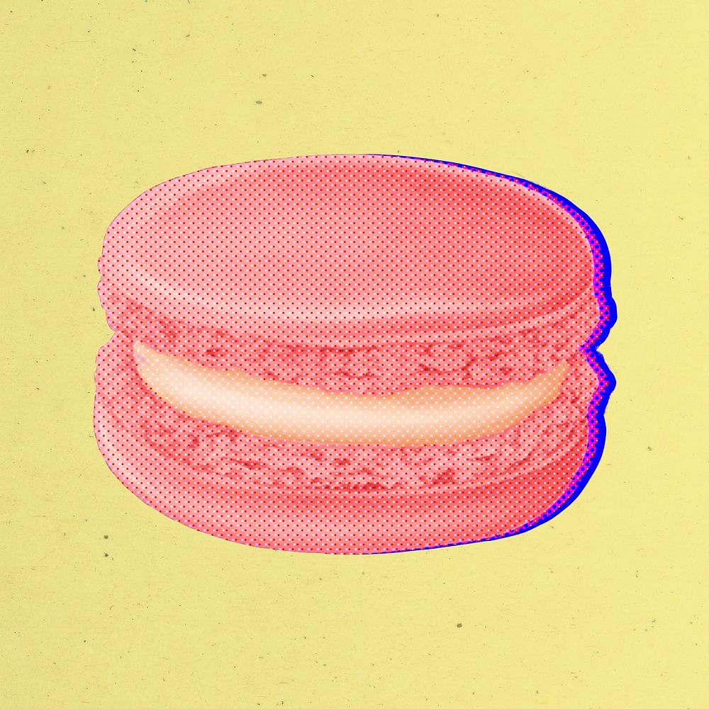 Halftone pink macaron with neon outline sticker overlay