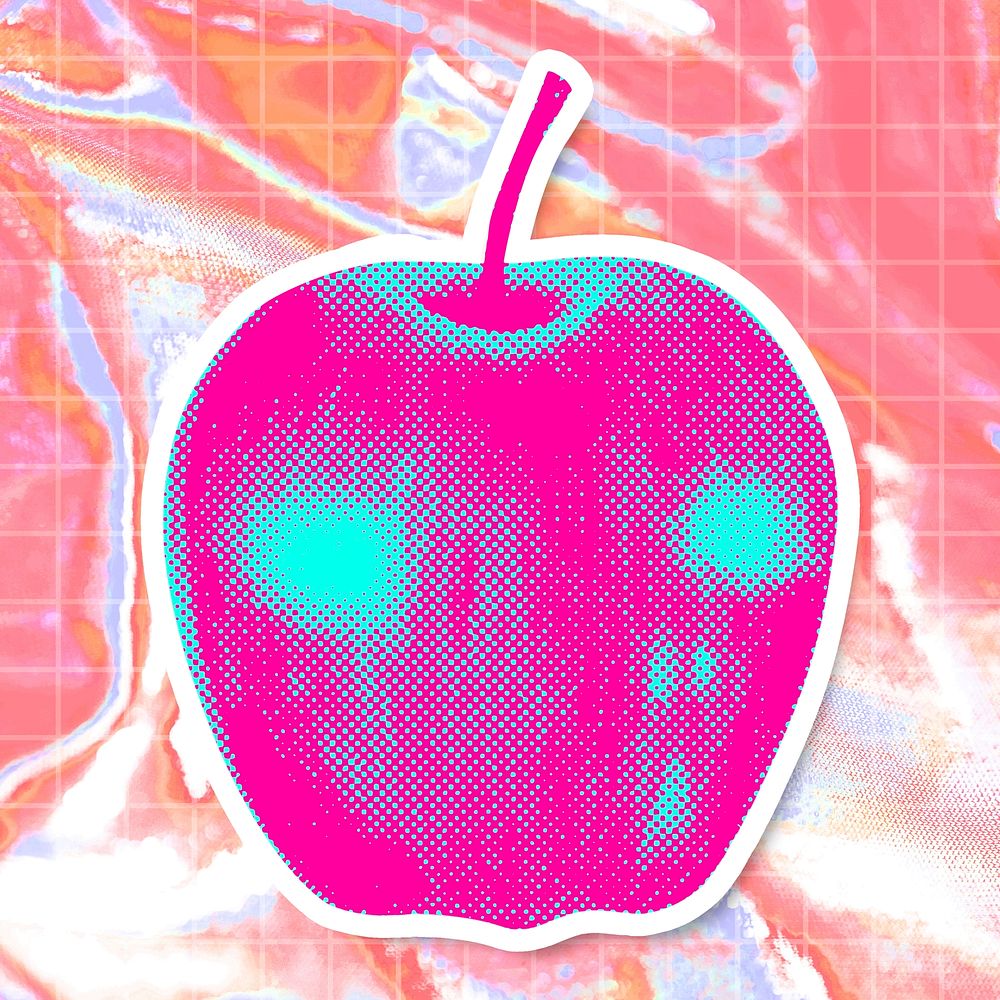 Funky neon halftone apple sticker overlay