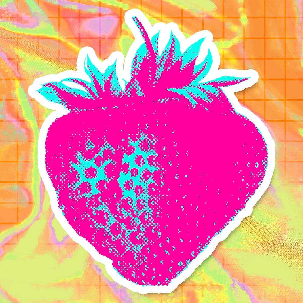 Funky neonhalftone fresh strawberry sticker overlay