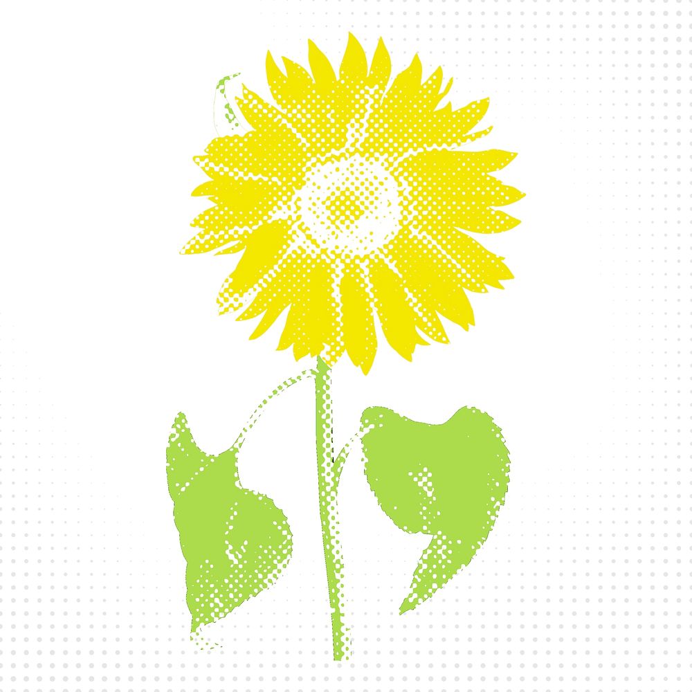 Halftone yellow sunflower sticker overlay with white border 