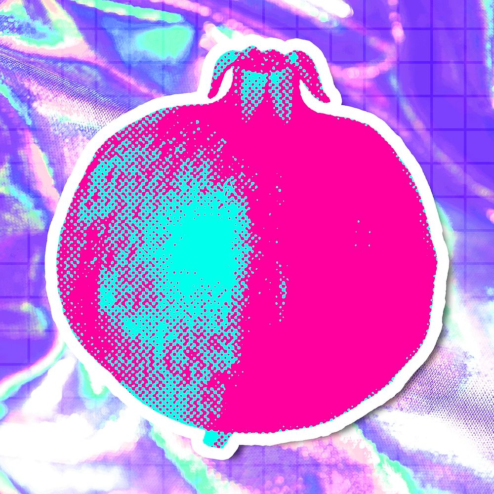 Funky neon halftone pomegranate sticker overlay
