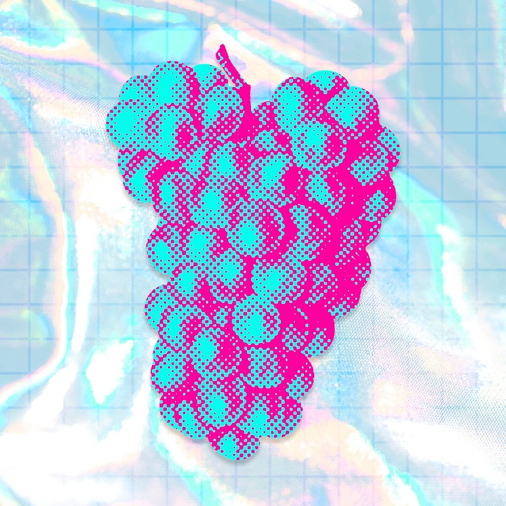 Hand drawn funky grapes halftone style illustration