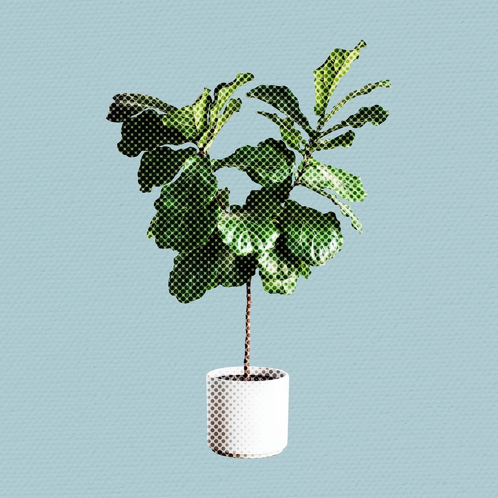 Hand drawn philodendron halftone style illustration