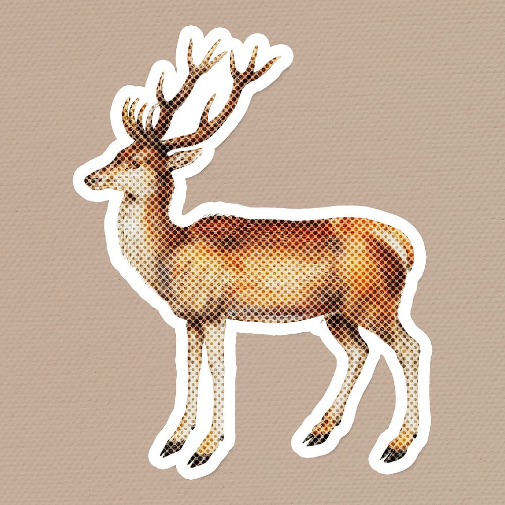Hand drawn deer halftone style sticker with a white border illustration