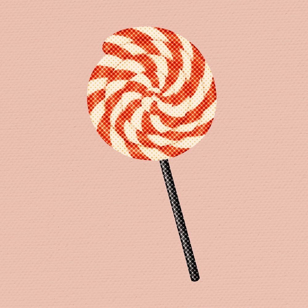 Hand drawn swirl lollipop halftone style illustration