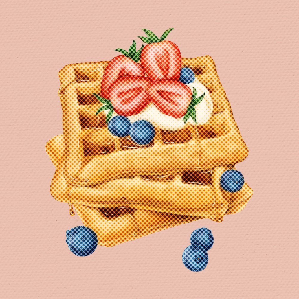Hand drawn waffles halftone style illustration
