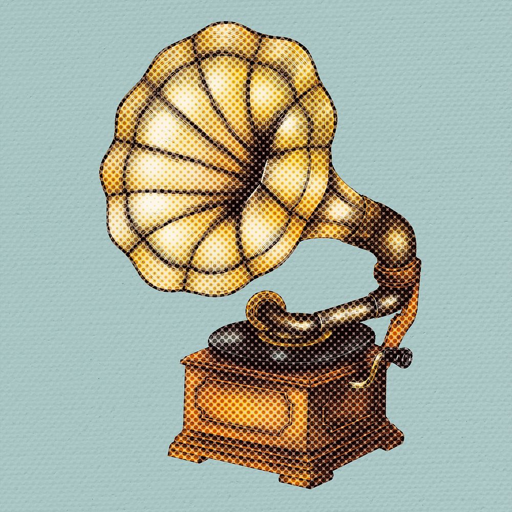 Hand drawn gramophone halftone style illustration