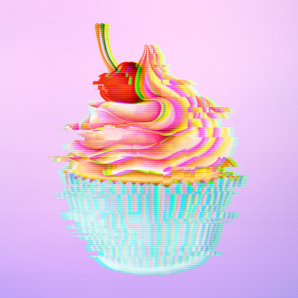 Cupcake with glitch effect design element