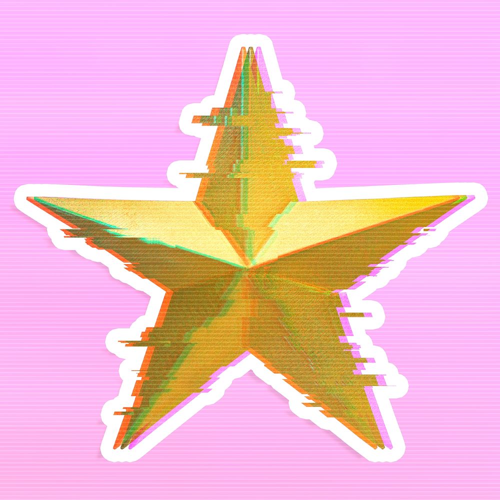 Golden star with glitch effect sticker with white border overlay