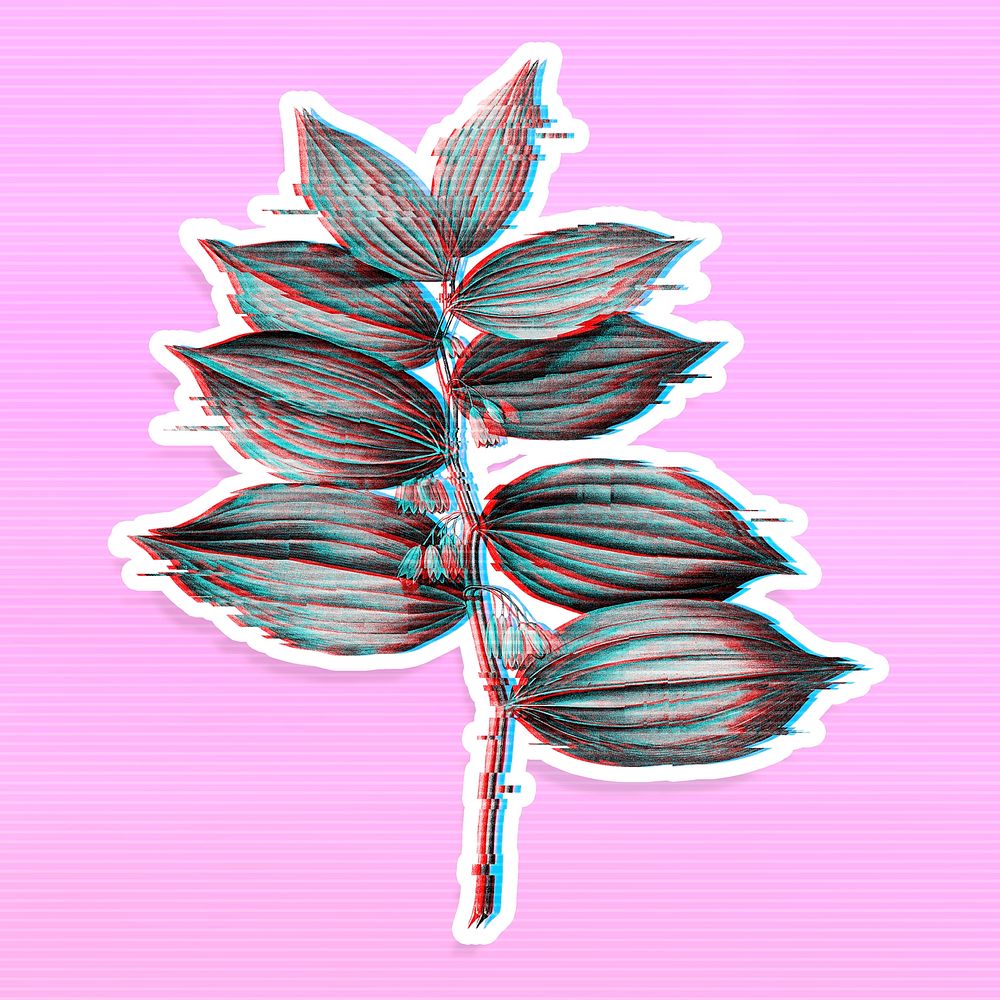 Solomon's seal plant with glitch effect sticker with white border overlay