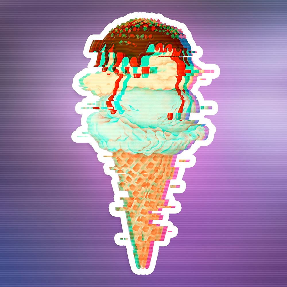 Ice cream with glitch effect sticker with white border
