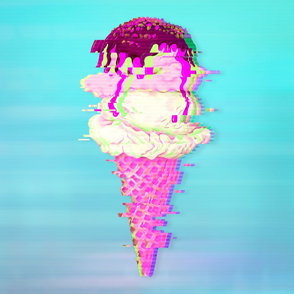 Ice cream with glitch effect design elelment