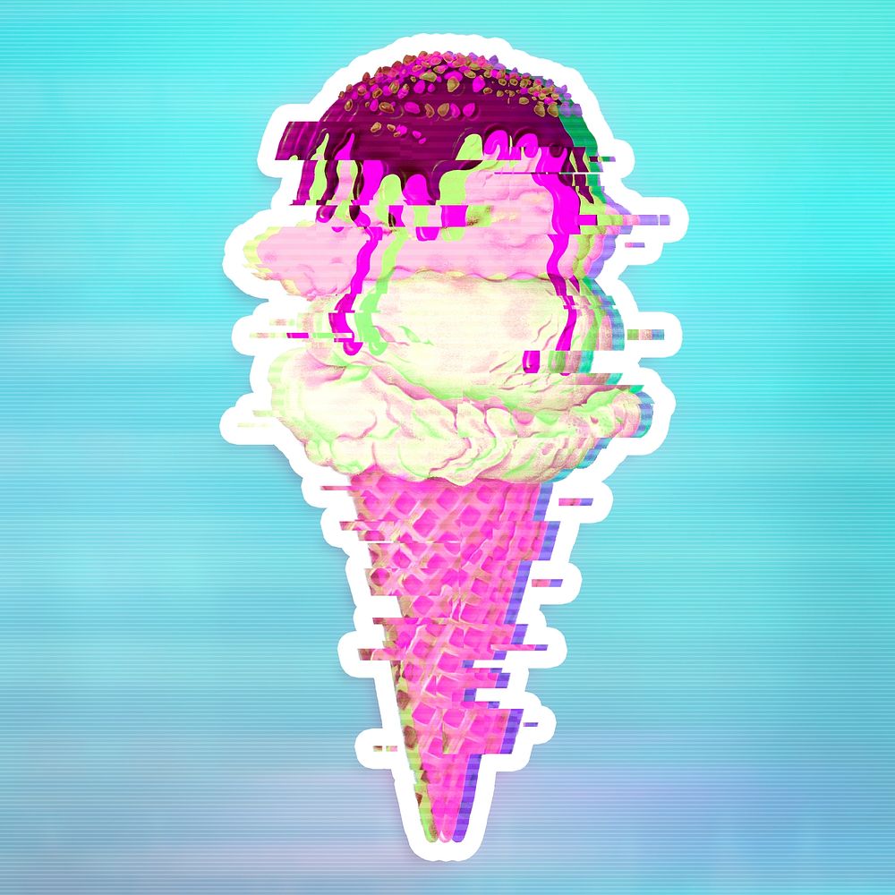 Ice cream with glitch effect sticker with white border