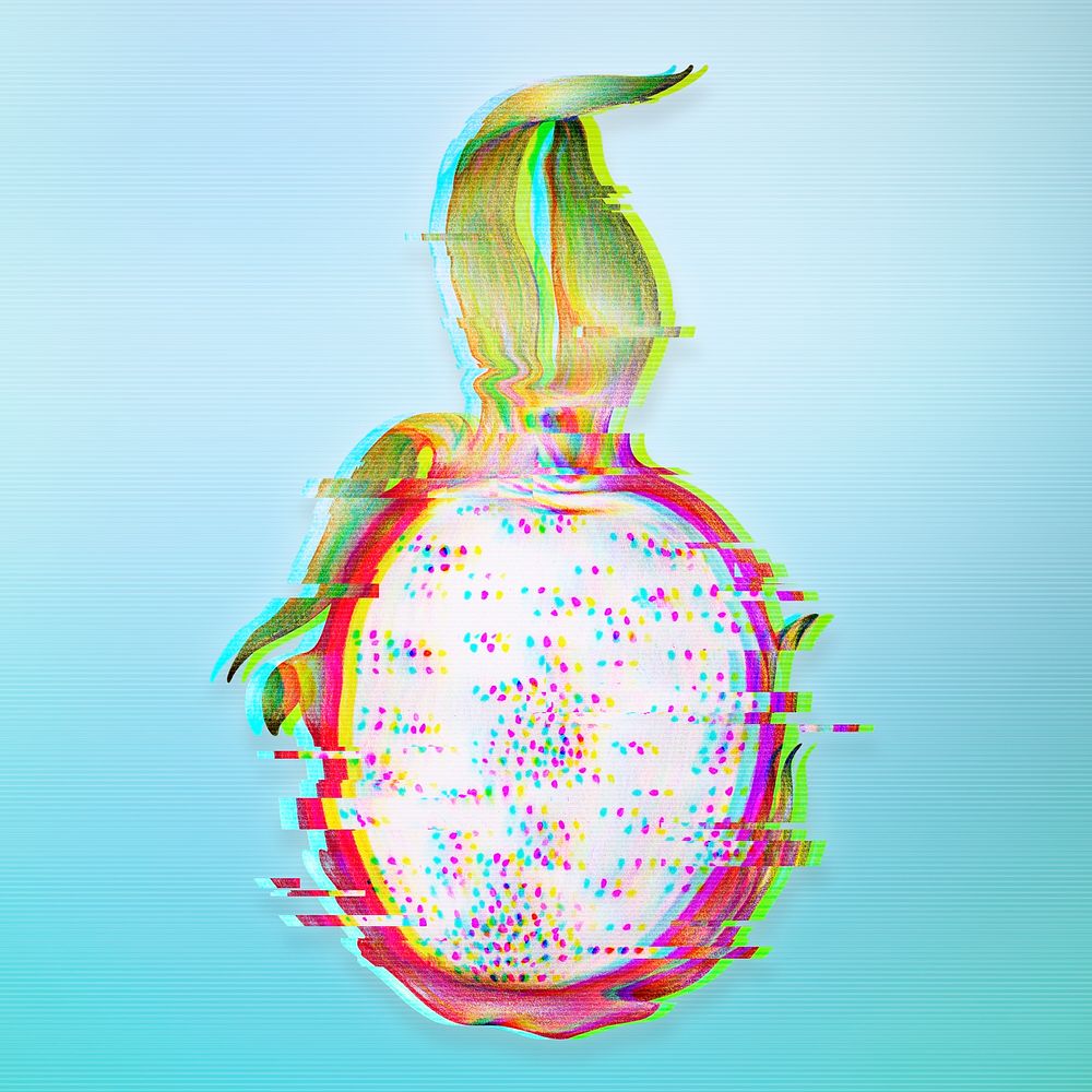 Dragon fruit with a glitch effect on a blue background