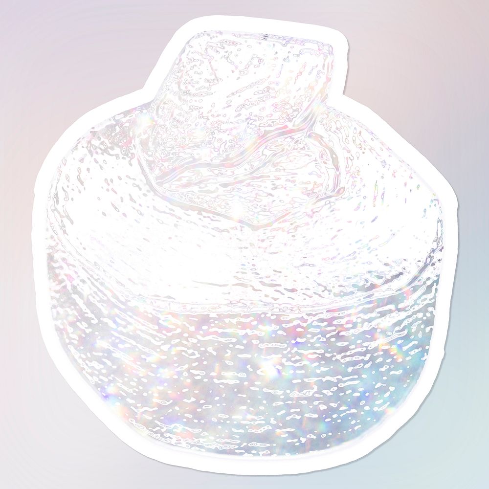 Sparkling silvery coconut holographic style sticker illustration with white border