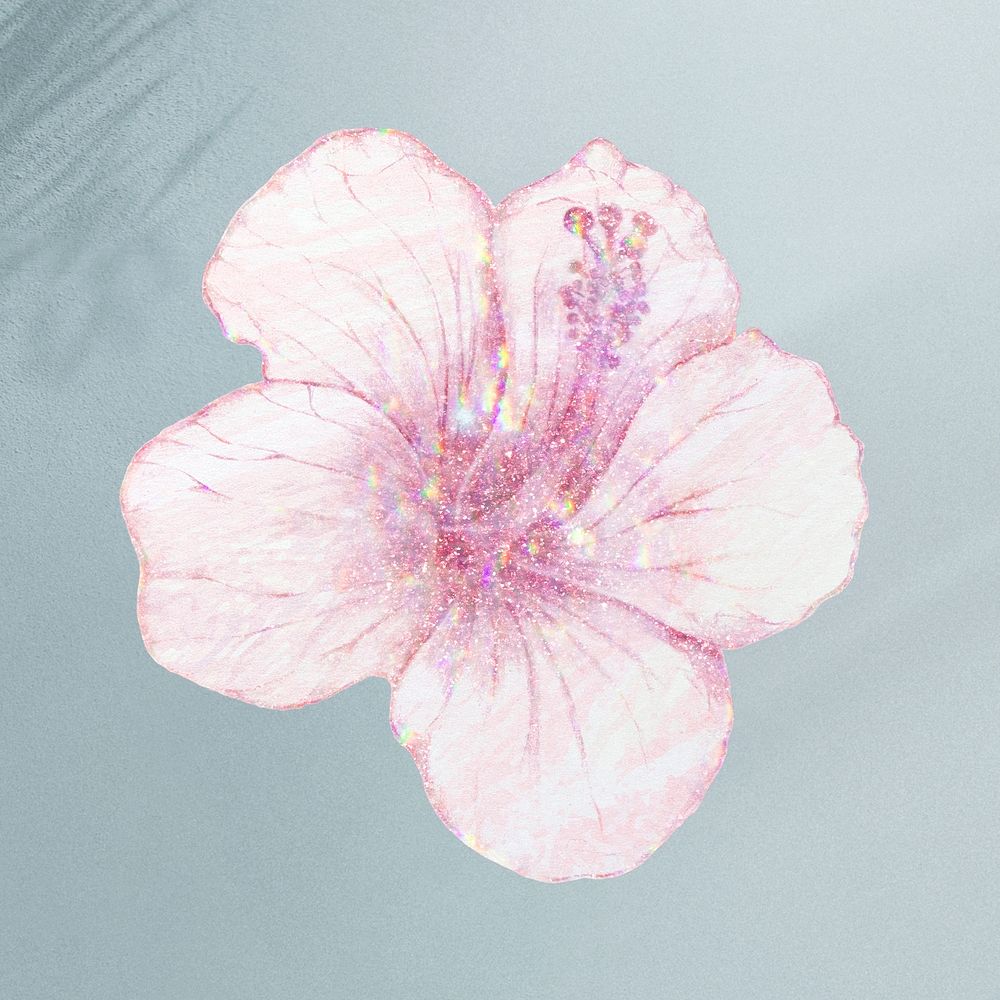 Pink holographic hibiscus flower design element