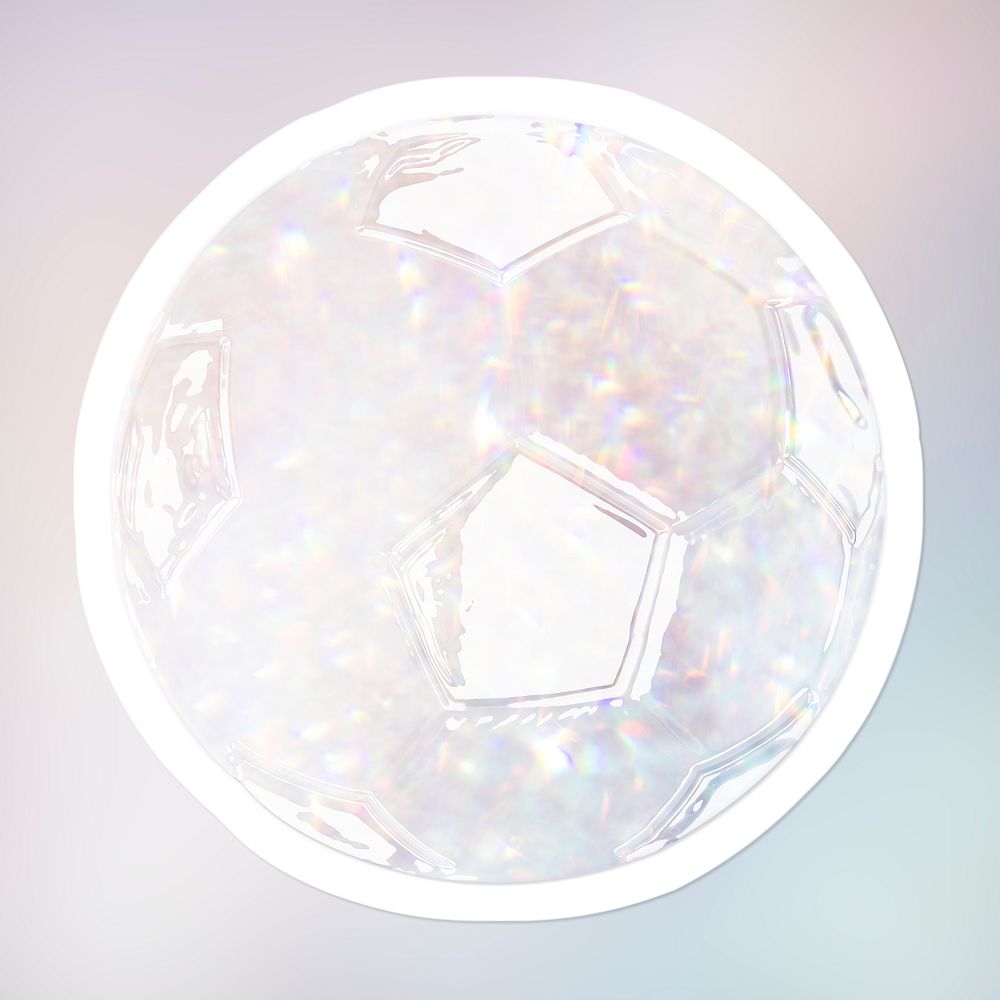 Silvery holographic football sticker with a white border