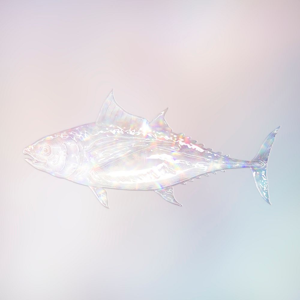 Silvery holographic tuna fish design element