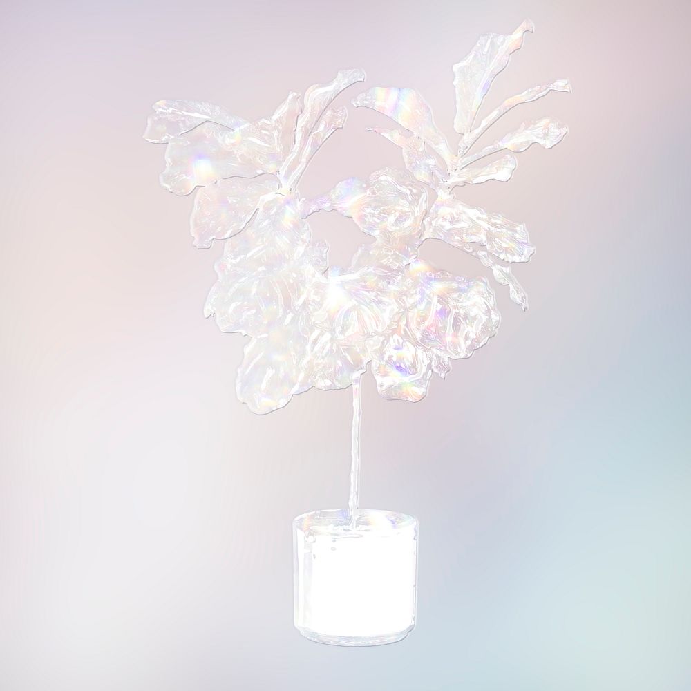 Silvery holographic fiddle leaf fig tree design element