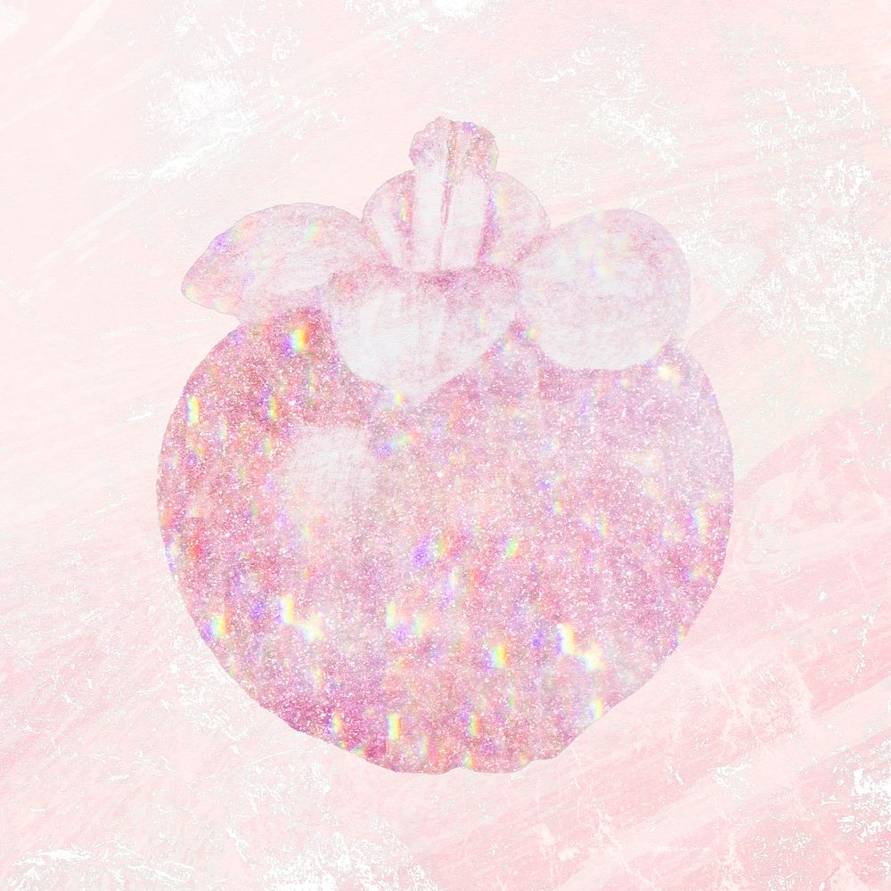Pink holographic mangosteen sticker design resource illustration