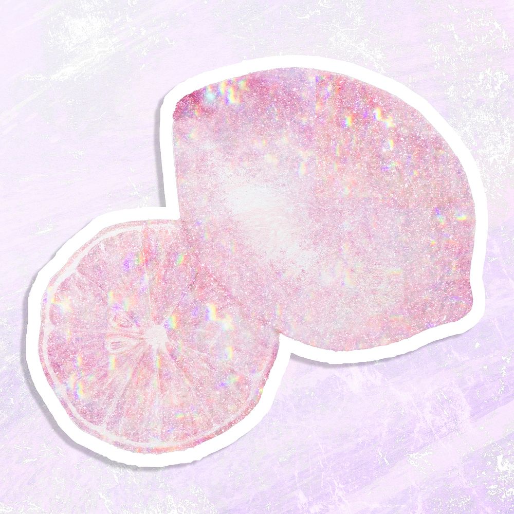 Pink holographic ripe lemons sticker with white border 