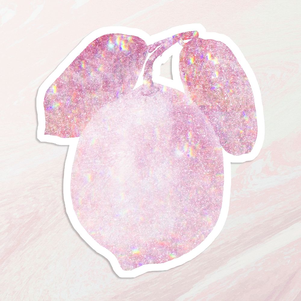 Pink holographic lemon sticker with white border 