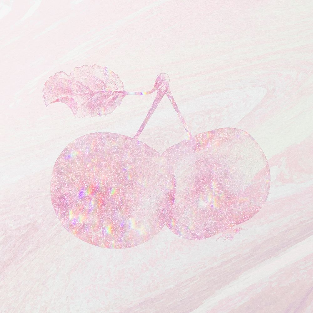 Pink holographic apple twig sticker design resource illustration