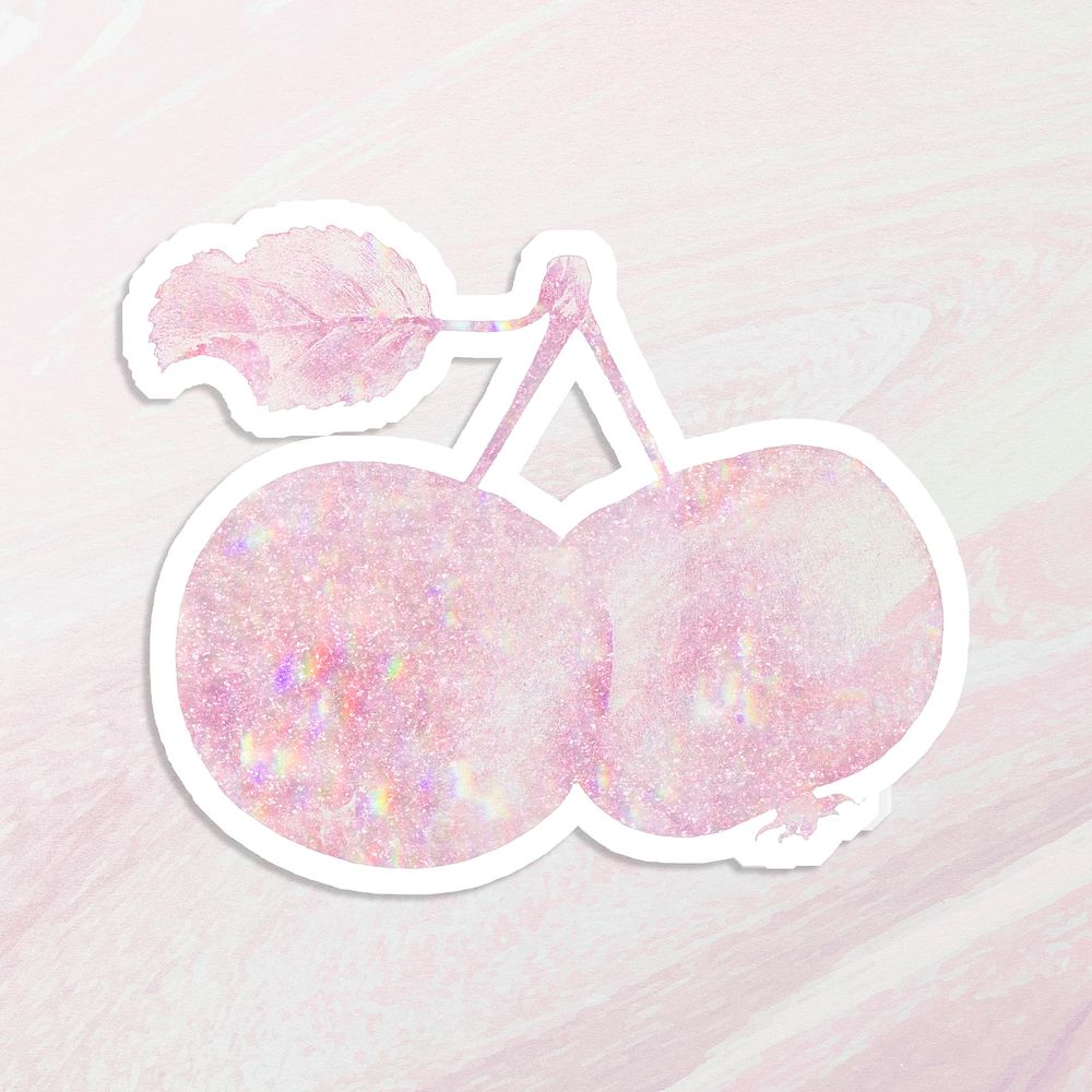 Pink holographic apple twig sticker with white border 