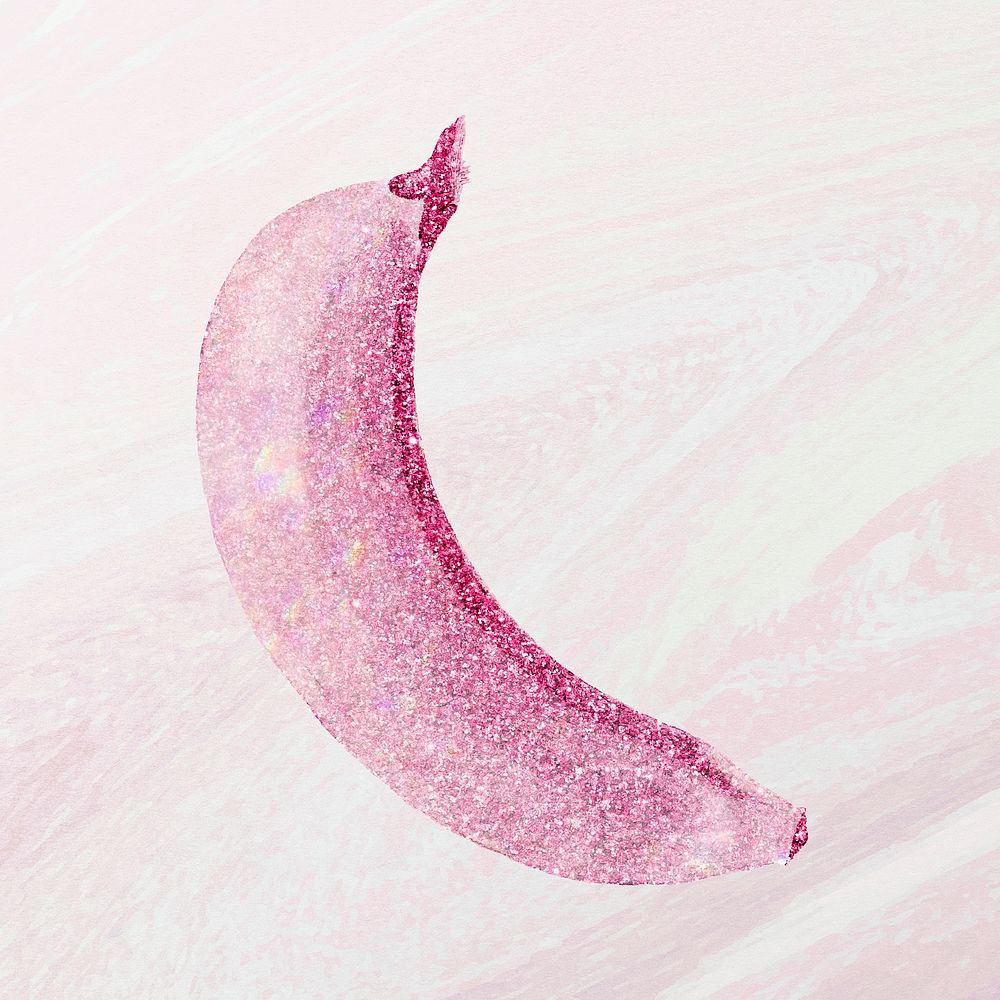 Pink holographic banana sticker design resource illustration