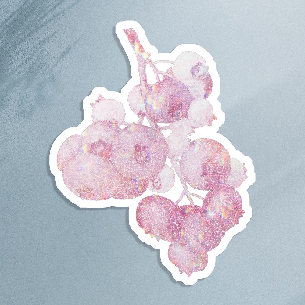 Pink holographic blueberries sticker design resource illustration