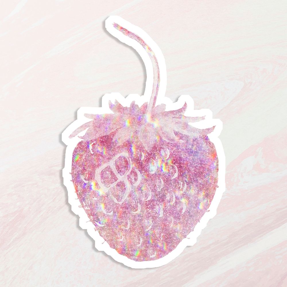 Pink holographic strawberry sticker design resource illustration