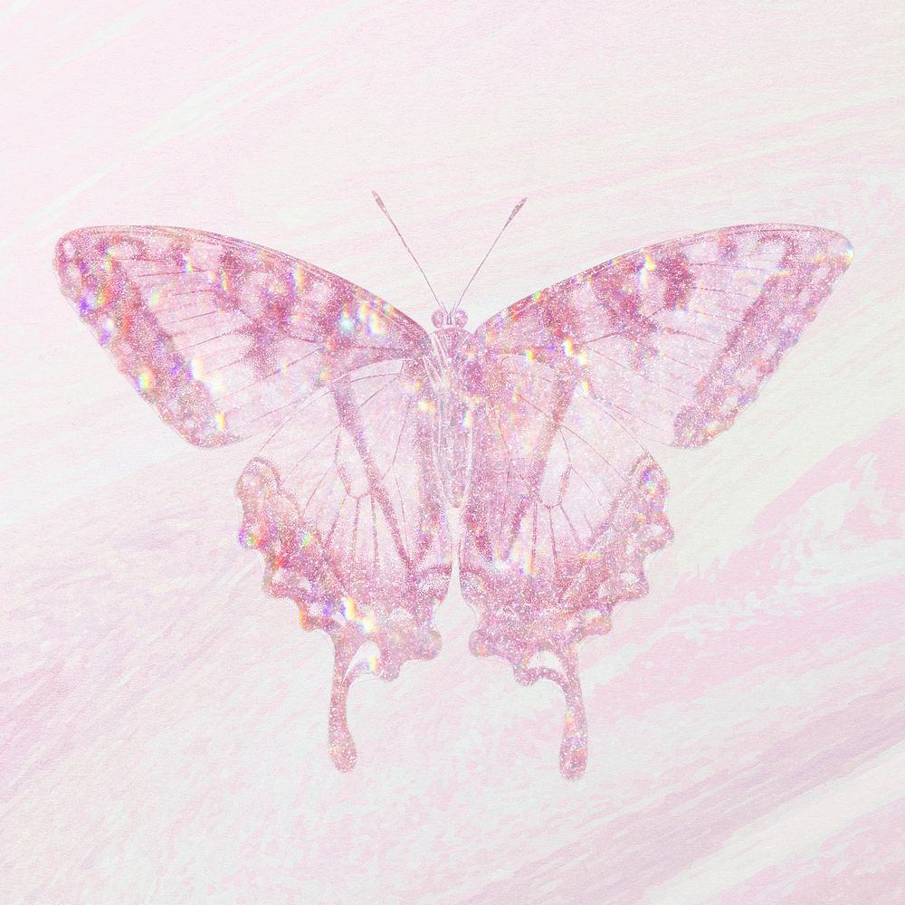 Pink holographic tiger swallowtail butterfly design element