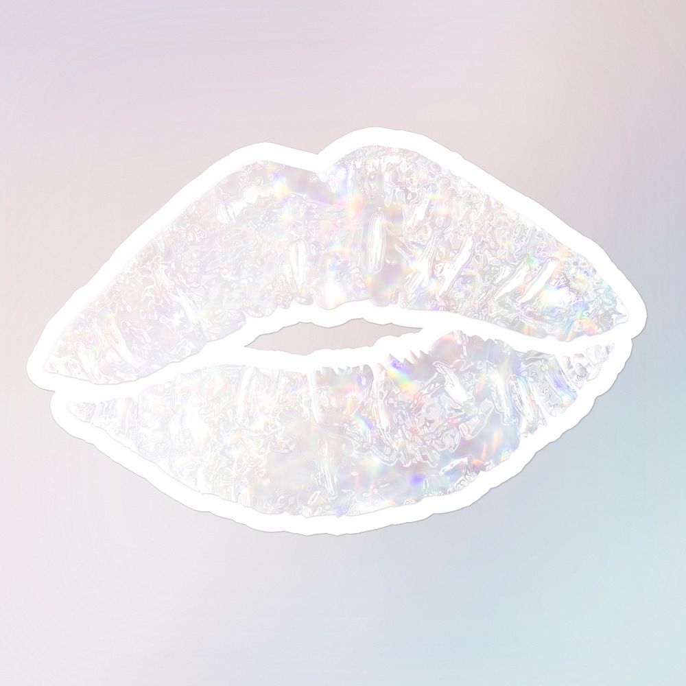 Silver holographic lips sticker with white border