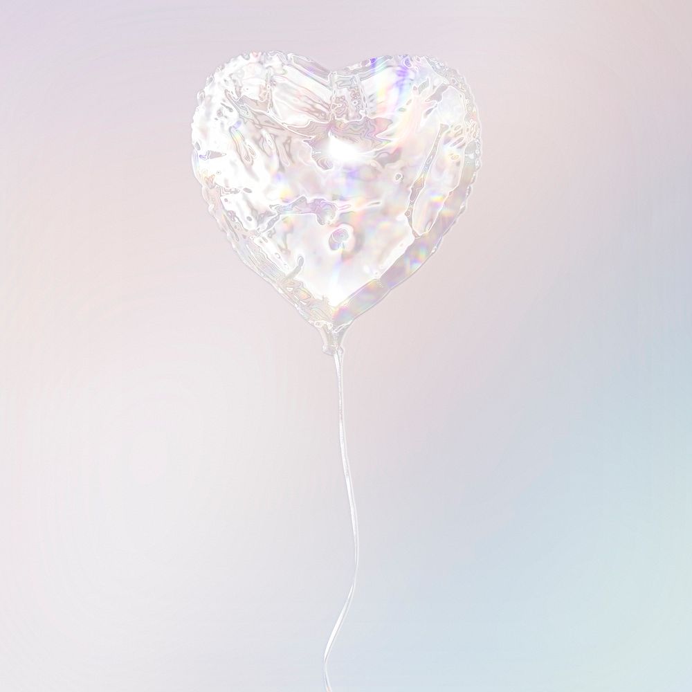 Silver holographic heart shaped balloon design element
