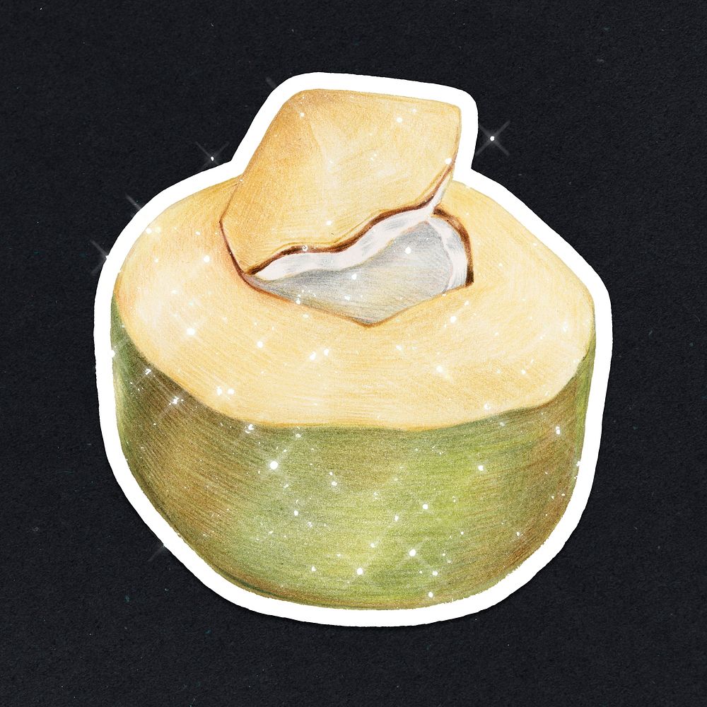 Hand drawn coconut sticker design element with white border