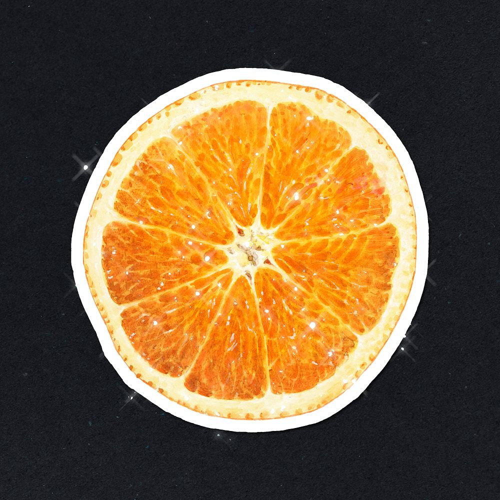 Hand drawn sparkling orange sticker with white border