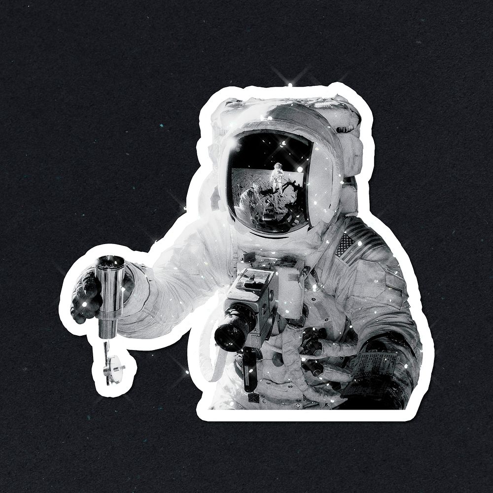 Sparkling astronaut sticker with white border