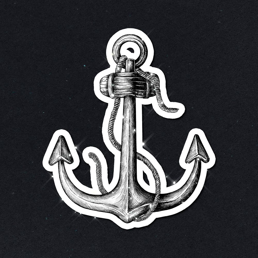 Sparkling metal shank anchor sticker with white border