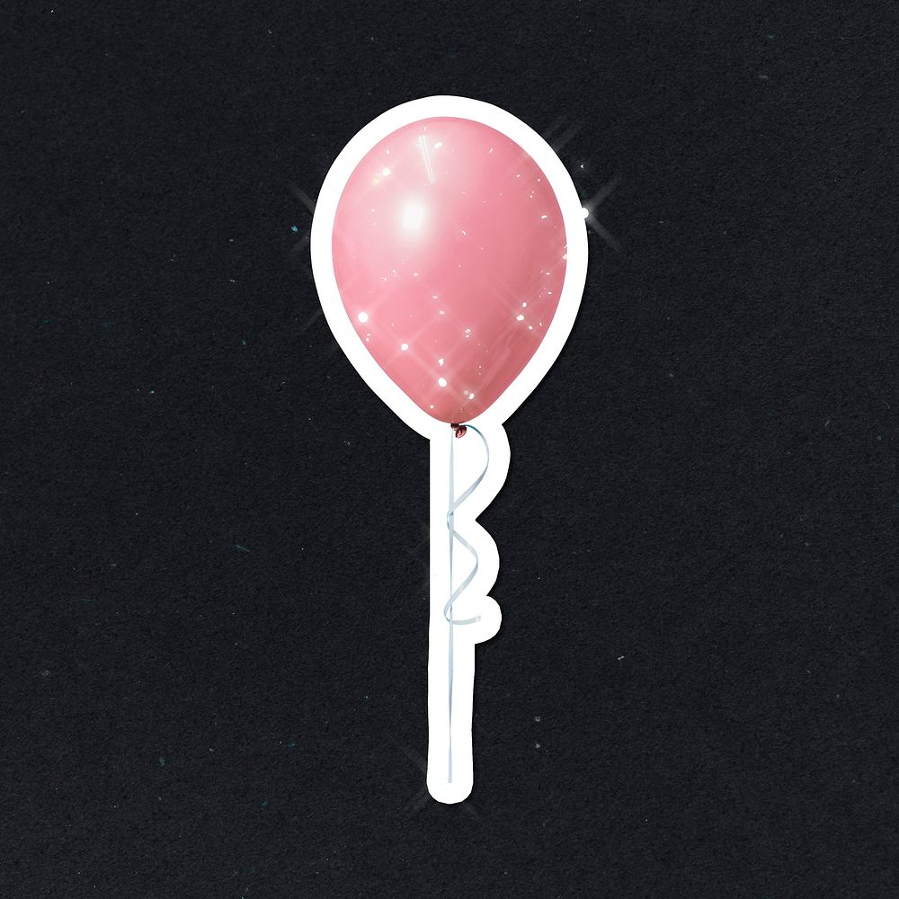Sparkling pink balloon sticker with white border
