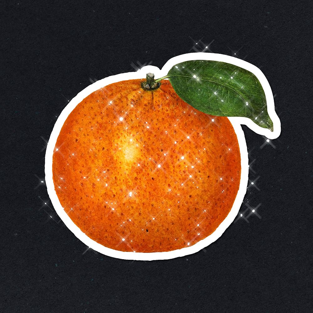 Hand drawn sparkling tangerine sticker with white border
