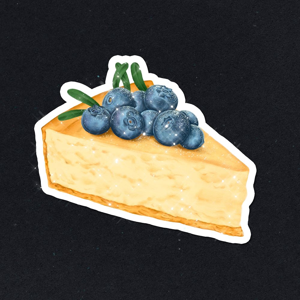 Hand drawn sparkling blueberry cheesecake sticker with white border