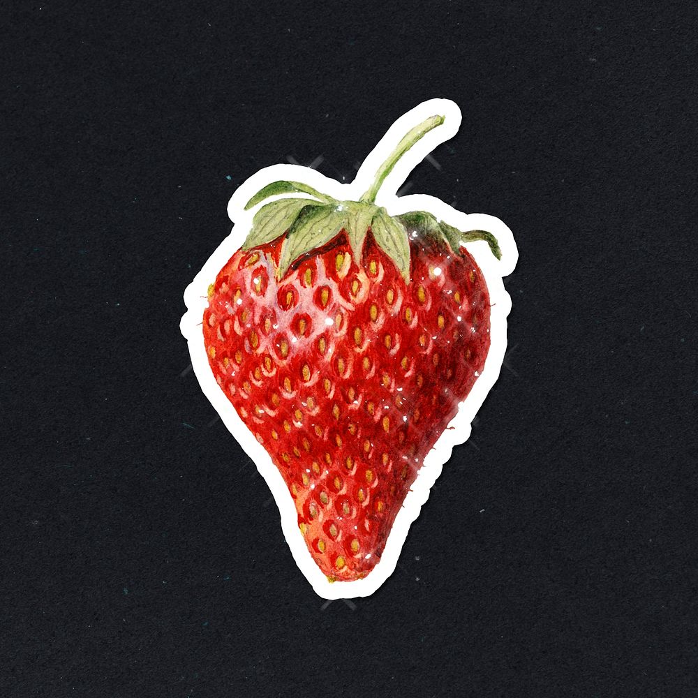 Hand drawn sparkling strawberry fruit sticker with white border
