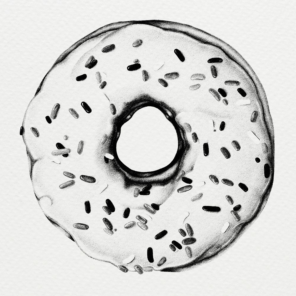 Black and white glazed doughnut drawing style illustration