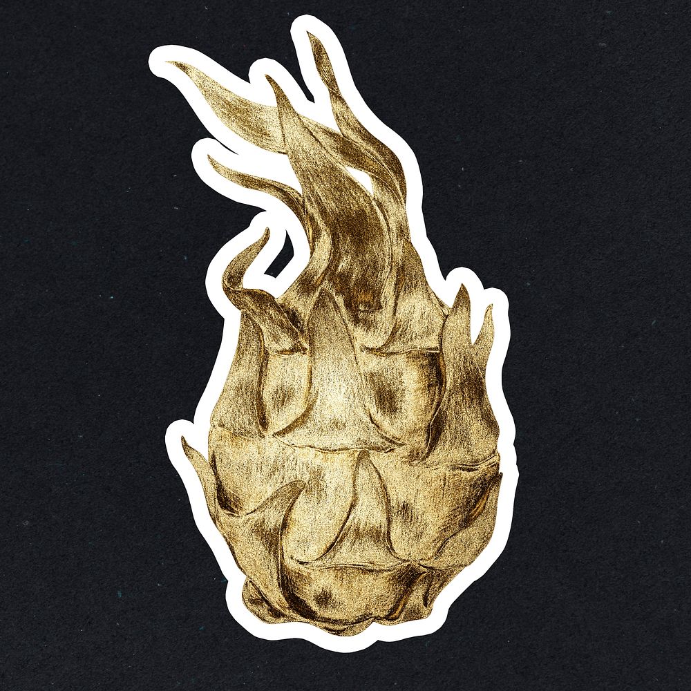 Gold dragon fruit sticker with a white border