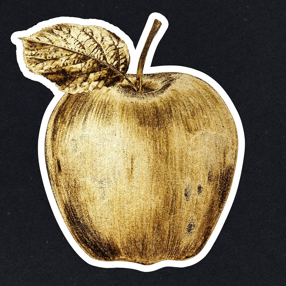 Gold apple fruit sticker white | Free PSD - rawpixel