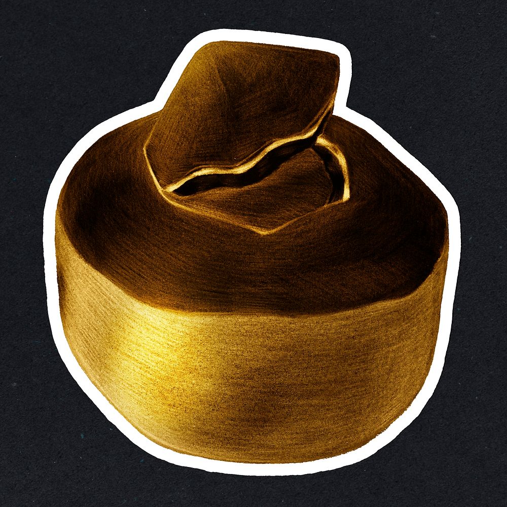 Gold coconut fruit sticker with a white border